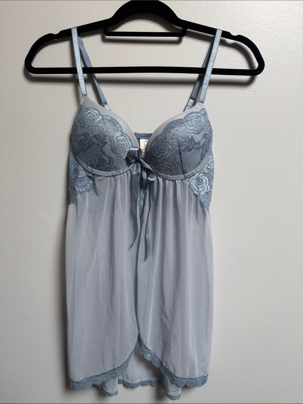 Jessica Simpson Pale Blue Lace-Detail Satin-Trim Chemise